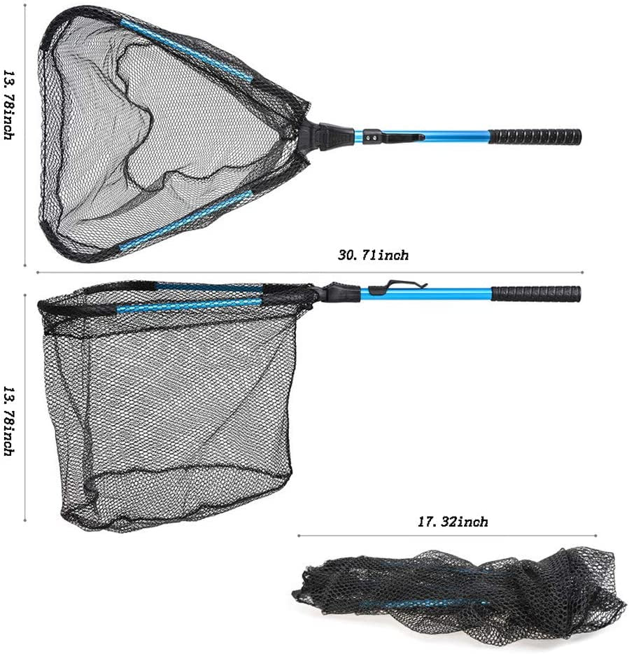 Foldable Fishing Net for Steelhead,Salmon,Kayak, Catfish, Bass,Trout Fishing,Telescopic Extending Fish Landing Net and Durable Soft Mesh for Catching&Releasing