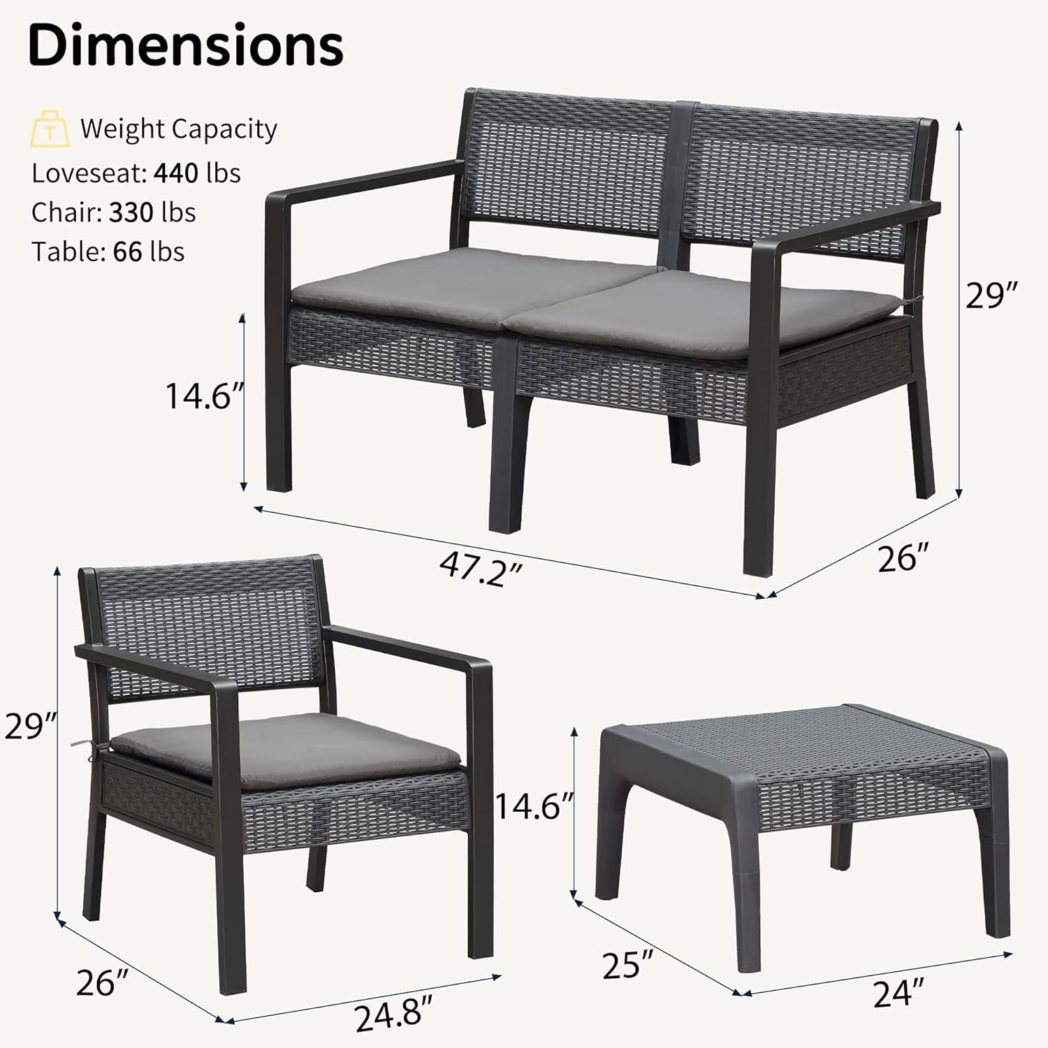 Patio Conversation Set for Deck Porch 4 Pcs Outdoor Furniture Sofa