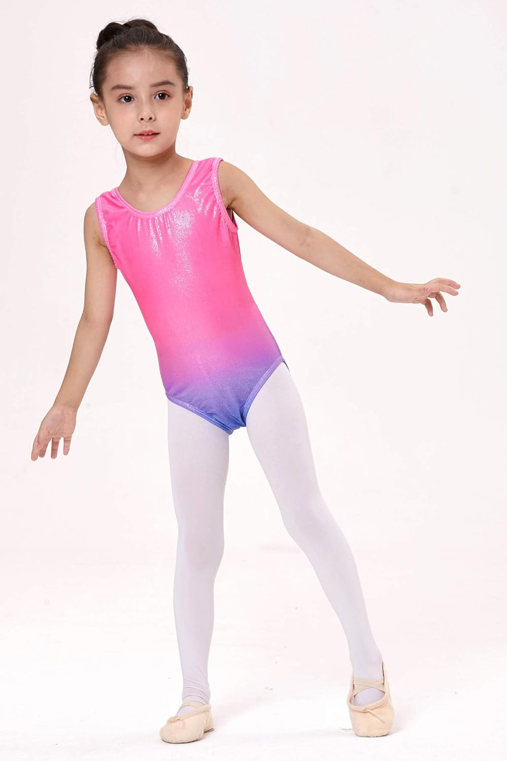 Girls Gymnastics Leotard Sparkly Kids One-Piece Wave Encrusted Diamante Colorful Purple Athletic Unitard 2-11 Years