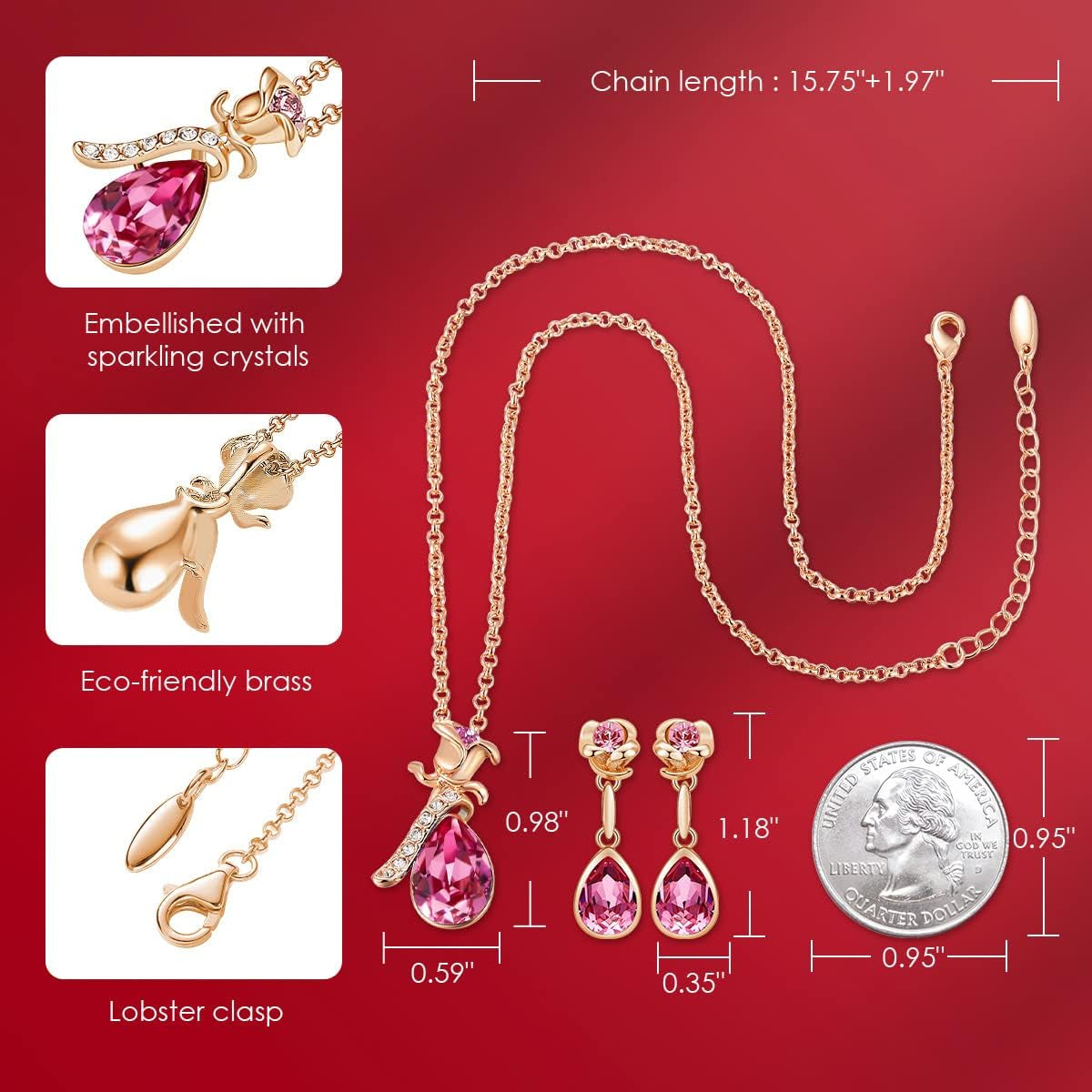 Jewelry Sets for Women Rose Gold Jewelry Embellished with Crystal from Austria Christmas Mothers Day Valentine'S Day Jewelry Gifts Necklace and Earrings Set for Mom Wife