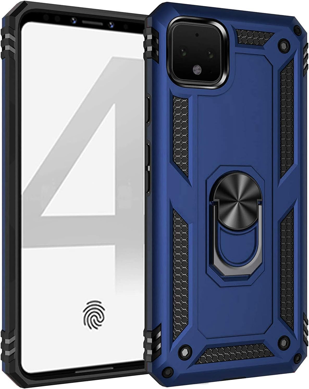 Case Compatible for Google Pixel 4 Case, Dual Layer Shockproof Protective Phone Case with Rotation Ring Kickstand for Google Pixel 4 Navy Blue