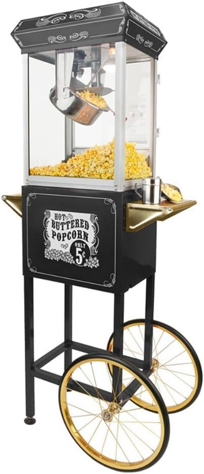 Sideshow Popper 8-Ounce Hot Oil Popcorn Machine with Cart, Black/Gold