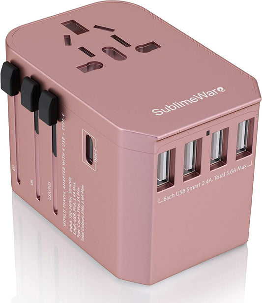 Power Plug Adapter - International Travel (W/5 USB Ports and USB Type C)- Work 150+ Countries - 220 Volt Adapter - Travel Adapter - Type C a G I A/C - UK Japan China Europe