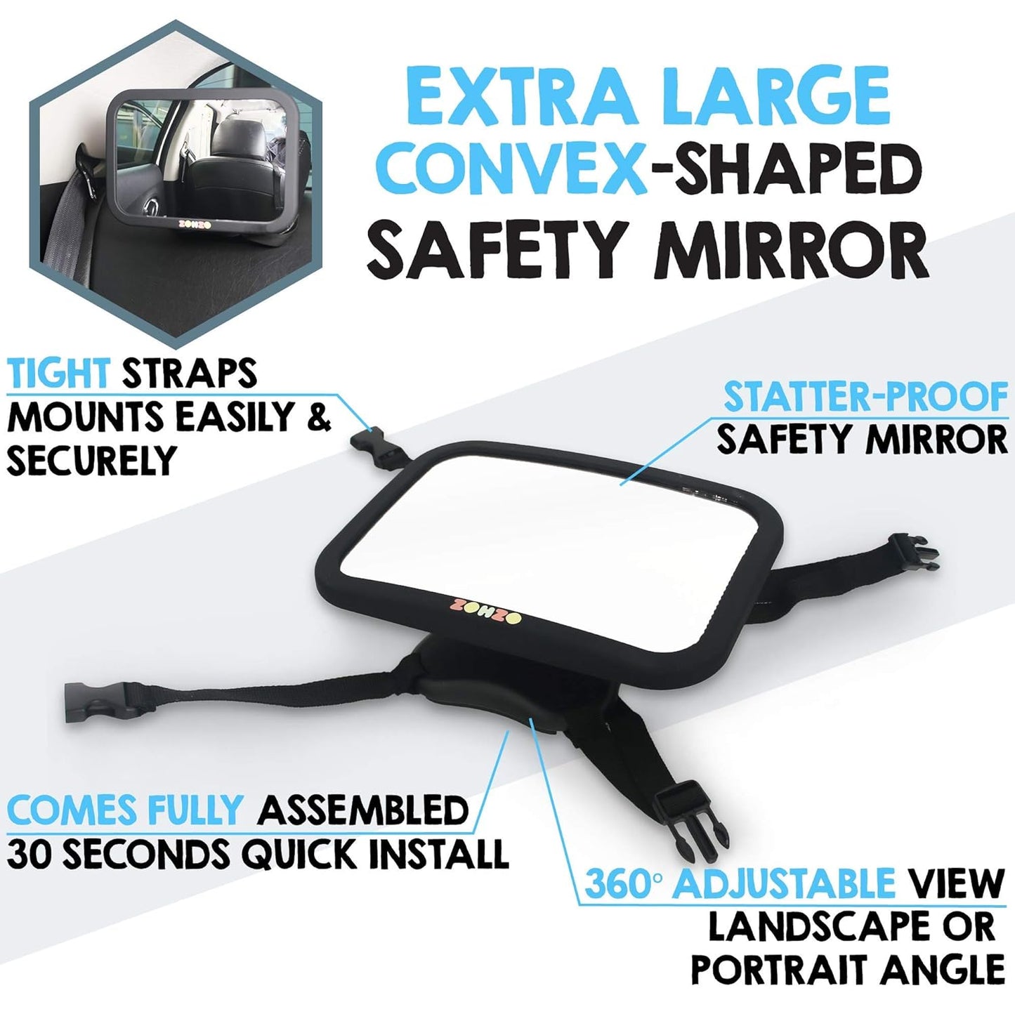 Baby Car Mirror for Back Seat | View Rear Facing Infant in Backseat | Securely Fasten with Double Strap | Pivot Joint to Easily Adjust to Desired Viewing Angle …