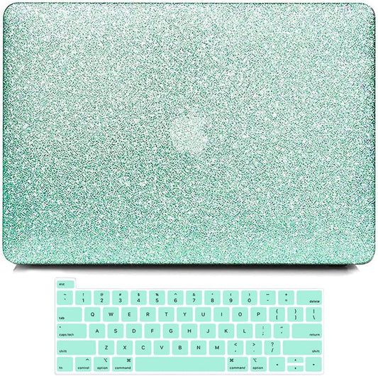 Compatible with Macbook 12 Inch Case A1534 Release 2017 2016 2015, Bling Sparkly Crystal Smooth Leather Hard Case with Keyboard Cover, Macbook 12 Inch with Retina Display, Shining Mint Green