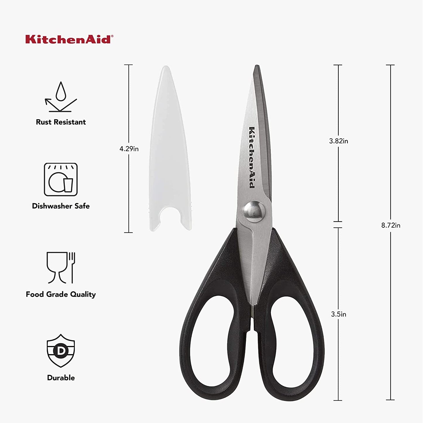 All Purpose Kitchen Shears with Protective Sheath for Everyday Use, Dishwasher Safe Stainless Steel Scissors with Comfort Grip, 8.72-Inch, Black