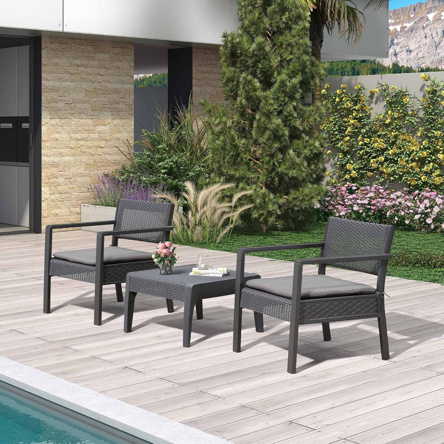 Patio Conversation Set for Deck Porch 4 Pcs Outdoor Furniture Sofa