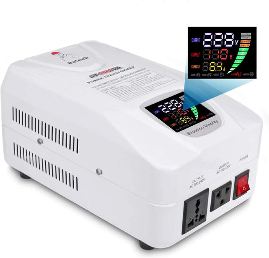 Auto Step up Step down Voltage Transformer Converter 110-120 to 220-240 Volts Overload LED LCD Soft Start Circuit Breaker Protection AC 100V±20%220V±20% Power Converter 3000W [1-Year Warranty]