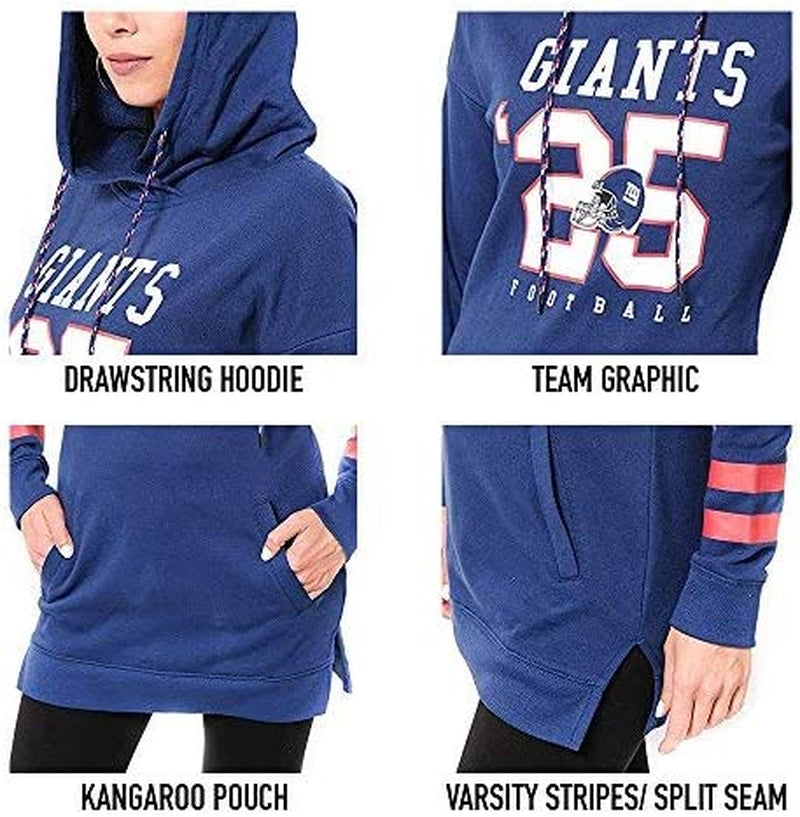 NFL Womens Soft French Terry Tunic Hoodie Pullover Sweatshirt