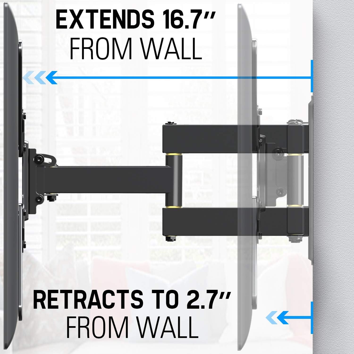 Full Motion TV Wall Mount Bracket for 26-55 Inch Tvs, Swivel TV Wall Mount Bracket with TV Center Design & Extend 16.7 Inch, up to VESA 400X400Mm and 77LBS