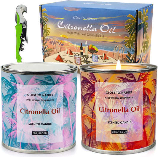 Citronella Candles Outdoor, Soy Wax, 130 Hours Burn Time, 2X 10.5Oz, Scented Candles for Home, Patio, Garden, Camping,Chen