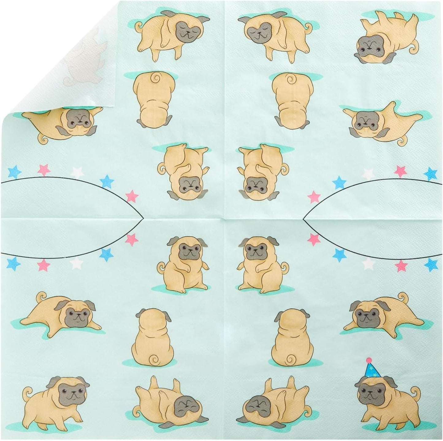 144 Piece Pug Party Supplies, Dog Birthday Decorations with Paper Plates, Napkins, Cups, and Cutlery (Serves 24)