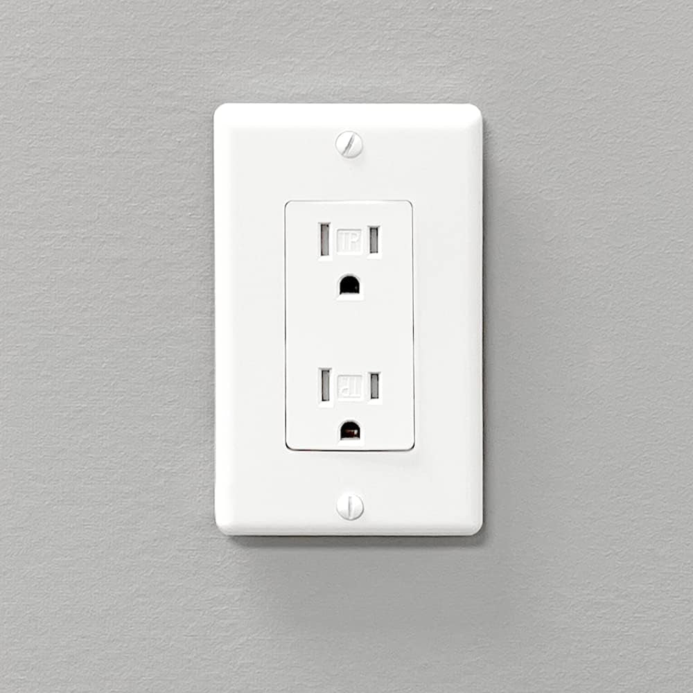 Tamper Resistant Duplex Receptacle - Standard Decorative Electrical Wall Outlet 15A, Contractor Pack, Wall Plates Included - White - 10 Pack