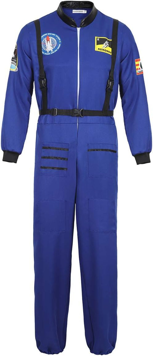 Astronaut Costume Adult Role Play Cosplay Costumes Spaceman Flight Jumpsuit Space Suit for Men Blue M