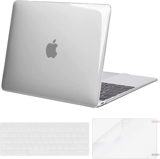 Plastic Hard Shell Case & Keyboard Cover Skin & Screen Protector Compatible with Macbook 12 Inch with Retina Display (Model A1534, Release 2017 2016 2015), Crystal Clear