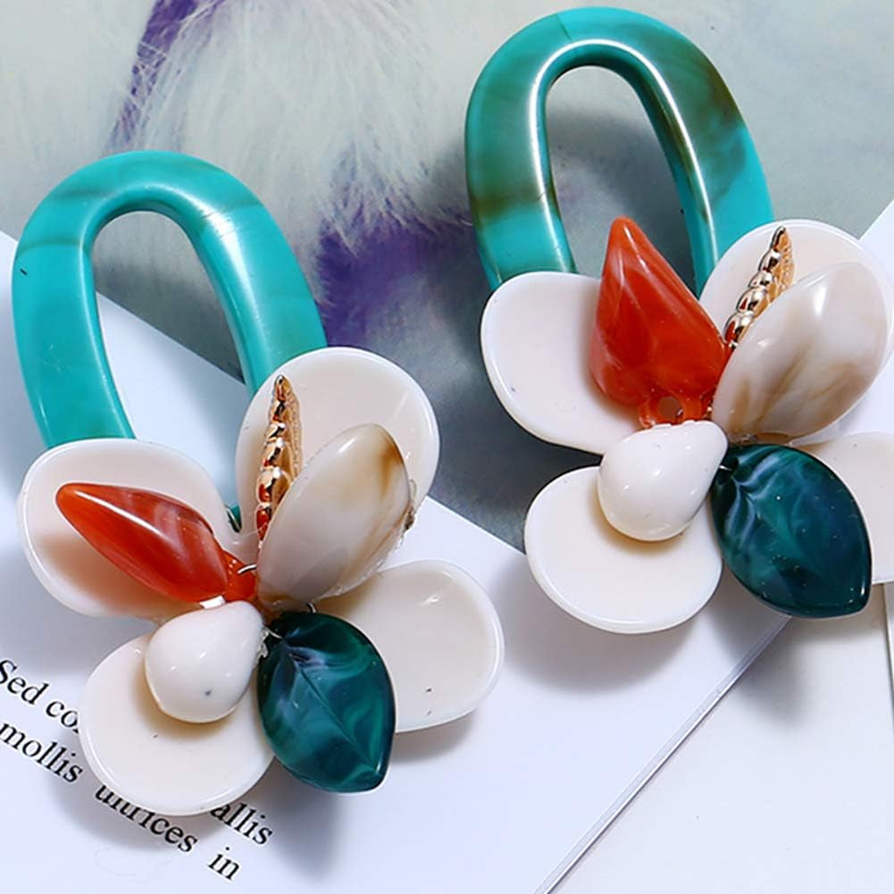 Acrylic Flower Earrings for Women - Big Flower Earrings with Resin - Shell Statement Earrings for Moms, Beloved, Sister or Self (Sea Blue)