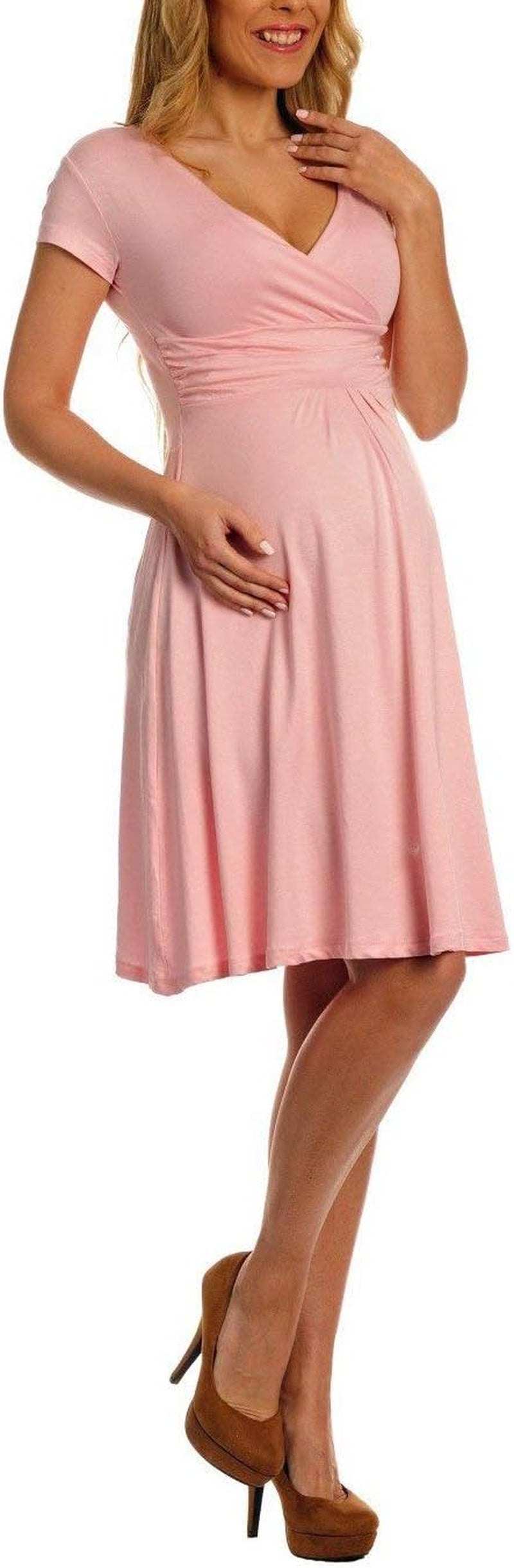 Women'S Maternity Jersey Flare Baby Shower Short Sleeves Dress