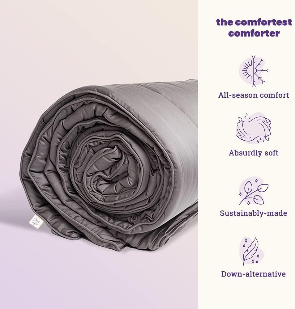 Eucalyptus Lyocell, down Alternative Comforter All Season, Cool to the Touch, Responsibly Made, Allergen-Free – Queen Grey