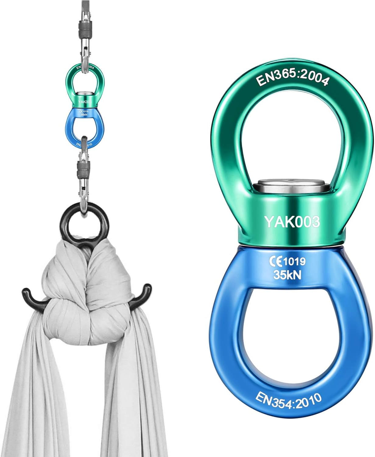 Tree Swing Swivel Spinner with 2 Carabiners 35KN for Aerial Silks, Spider Web Tree Swing, Hanging Hammock, Children'S Pod Swing - Safest Climbing Rotational Device Hanging Spinner 2000 up Lbs