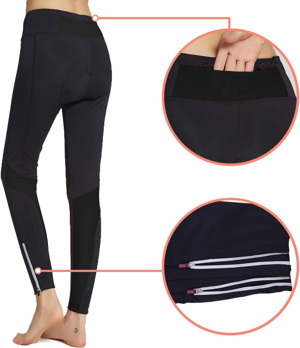 Womens Cycling Pants Padded Long Bike Bicycle Tights Capri Pants Wide Waistband with Pocket