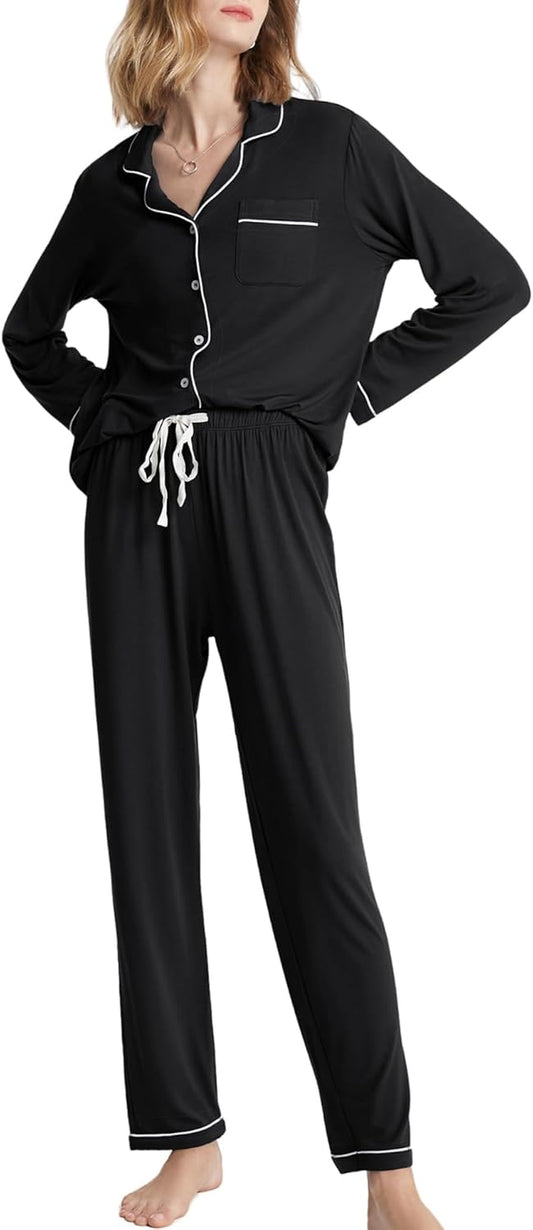 Ladies Soft Pajamas Set 2 Piece Modal Long Sleeve Loungewear for Women, Button up Sleepwear Pj Outfits