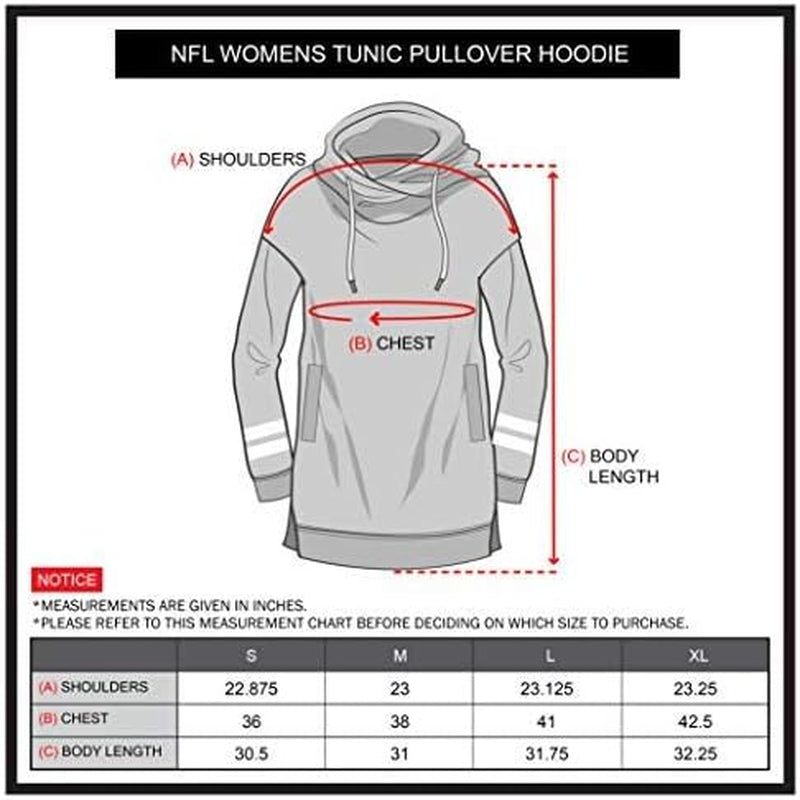 NFL Womens Soft French Terry Tunic Hoodie Pullover Sweatshirt