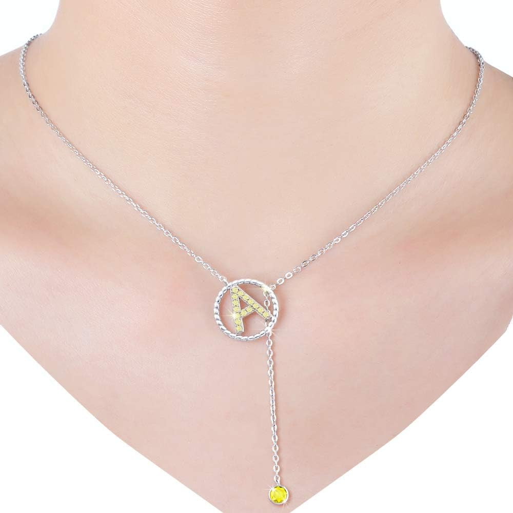 Diamond Initial Letter Necklace Gold Letter a Pendant Necklaces with Long Dainty Birthstone for Women Wife Girl Alphabet Charm Jewelry Gift