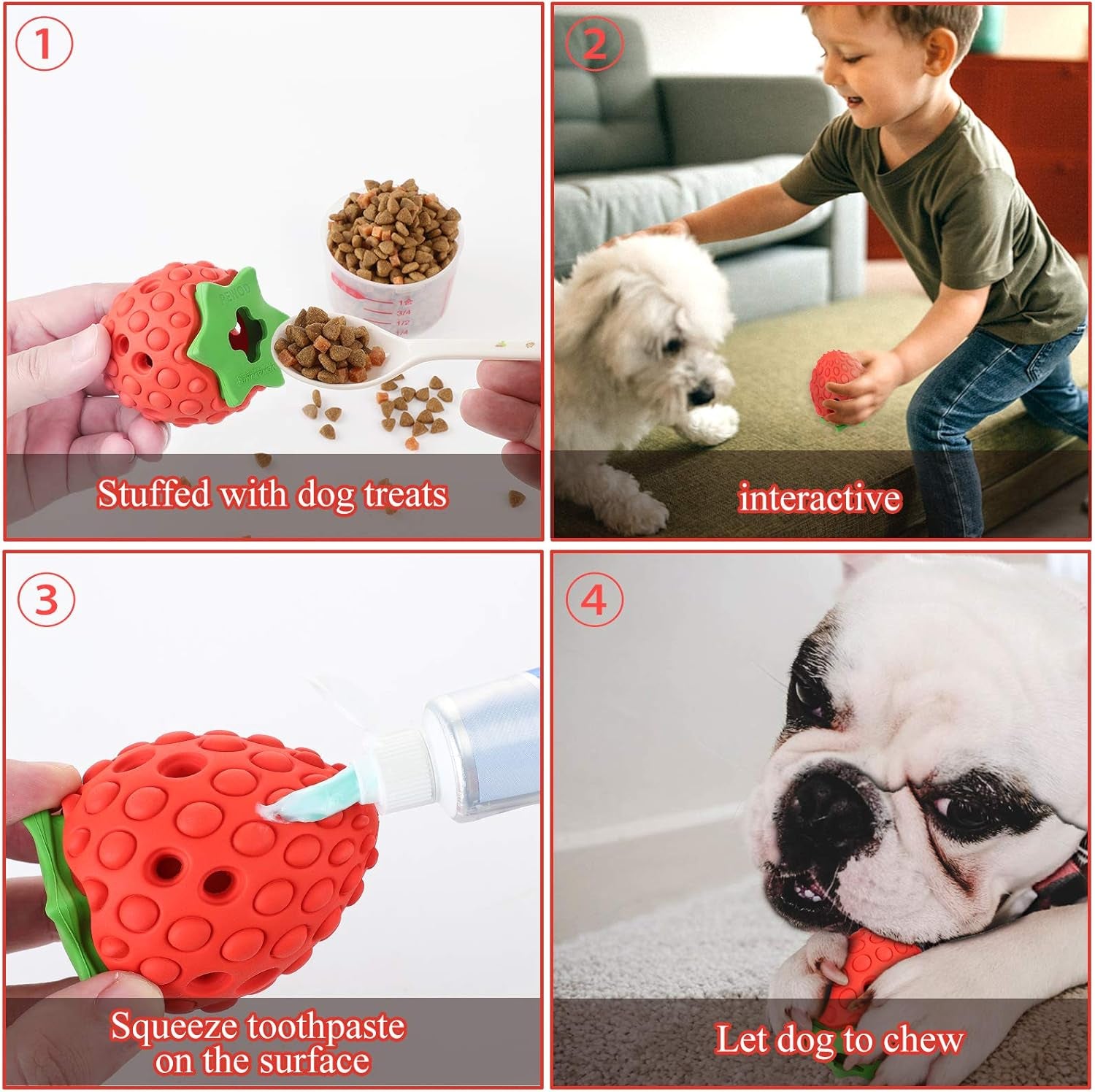 Strawberry Dog Chew Toys for Baby Chewers | Dog Teething Toy | Treat Dispensing Dog Toys | Indestructible Tough Durable Puppy Toy for Small Dogs