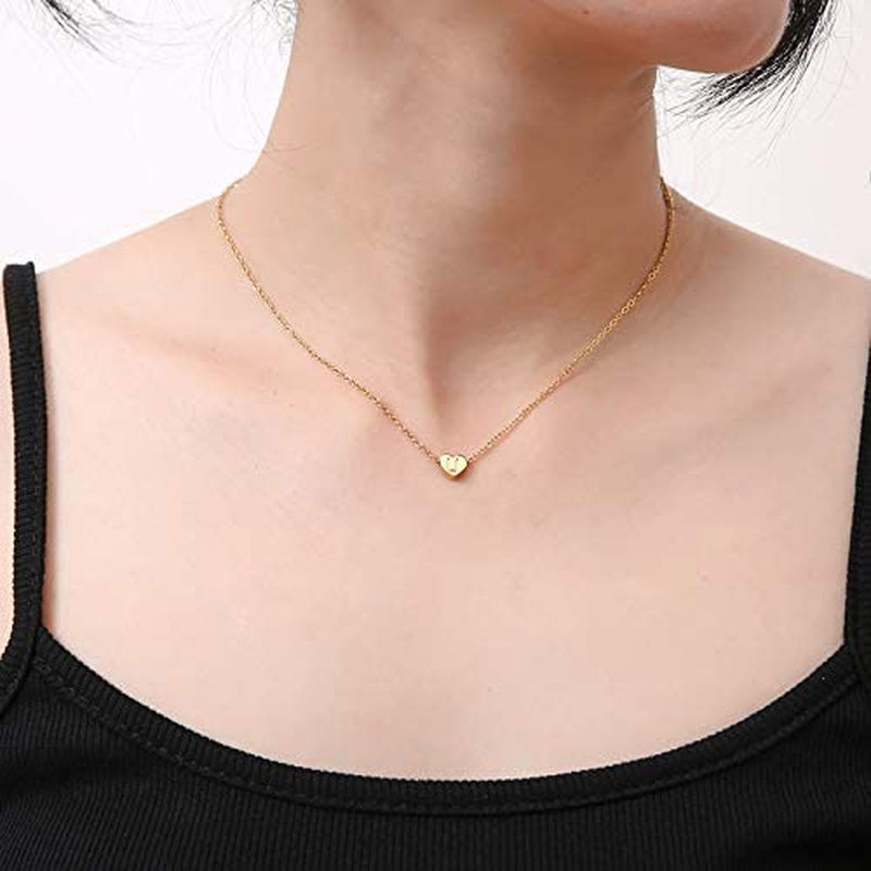 Gold M Initial Heart Necklace Handmade Dainty Personalized A-Z Letter Heart Choker Necklace Gift for Women Necklace Jewelry Gift(M)