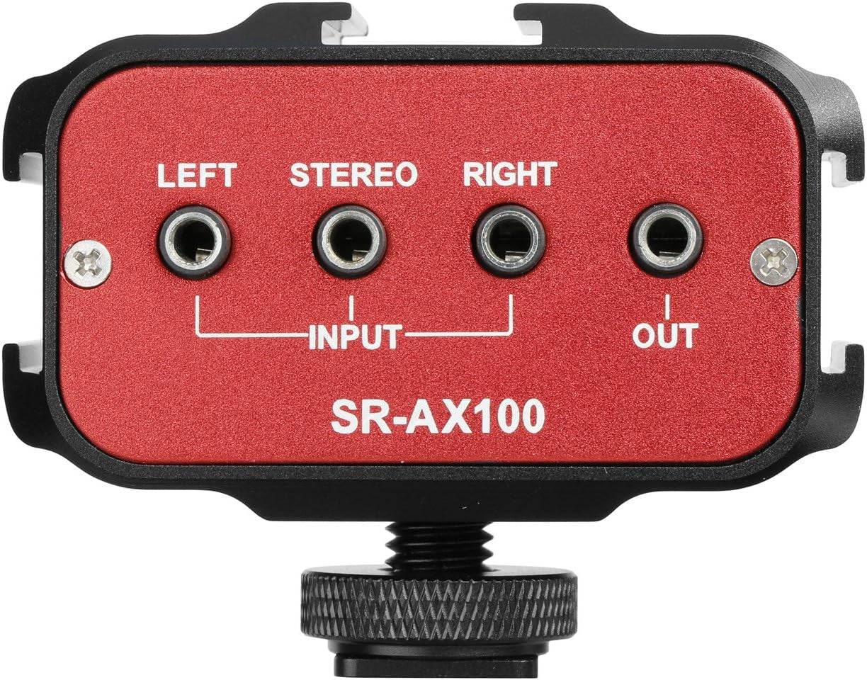 DSLR Audio Adapter, SR- AX100 Microphone Audio Mixer Universal Dual Channels Microphone Amplifier Adapter for Use with Shooting Video Recording Mic Accessories with 2 Channel 3.5Mm