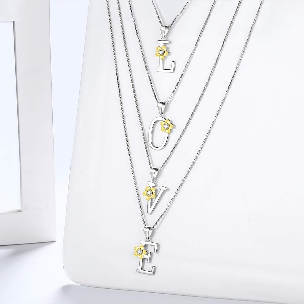 Initial Letter Q 925 Sterling Silver Daisy Flower Necklace 18K Gold Plated Charm Alphabet Pendant Two-Tone Gold Plated Jewelry DP0141Q