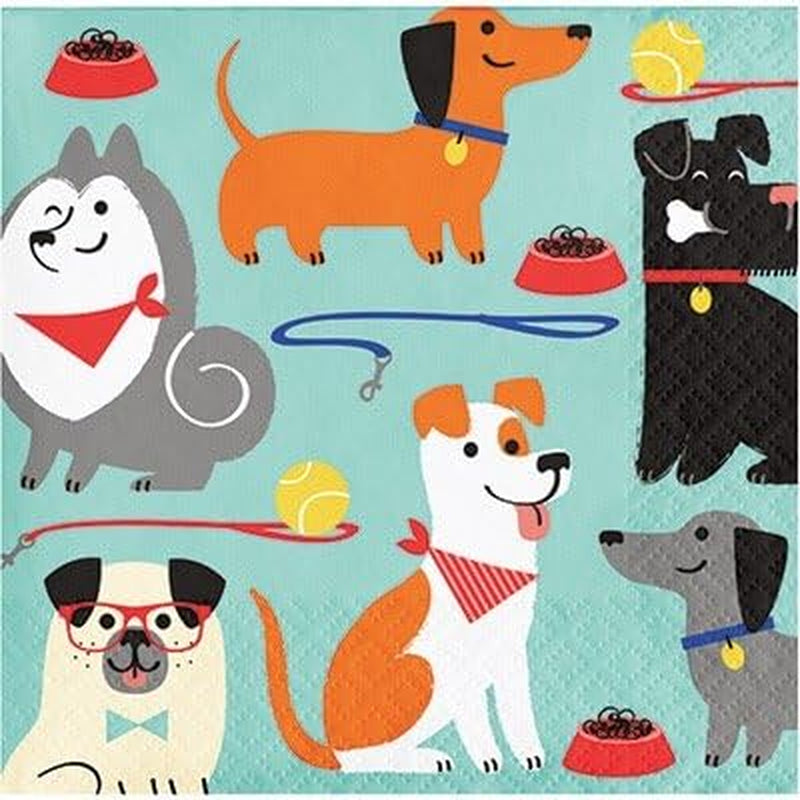 Dog-Theme Birthday Party Bundle: Serves 16 Plates, Napkins, Table Cover and Grandma Olive'S Recipe