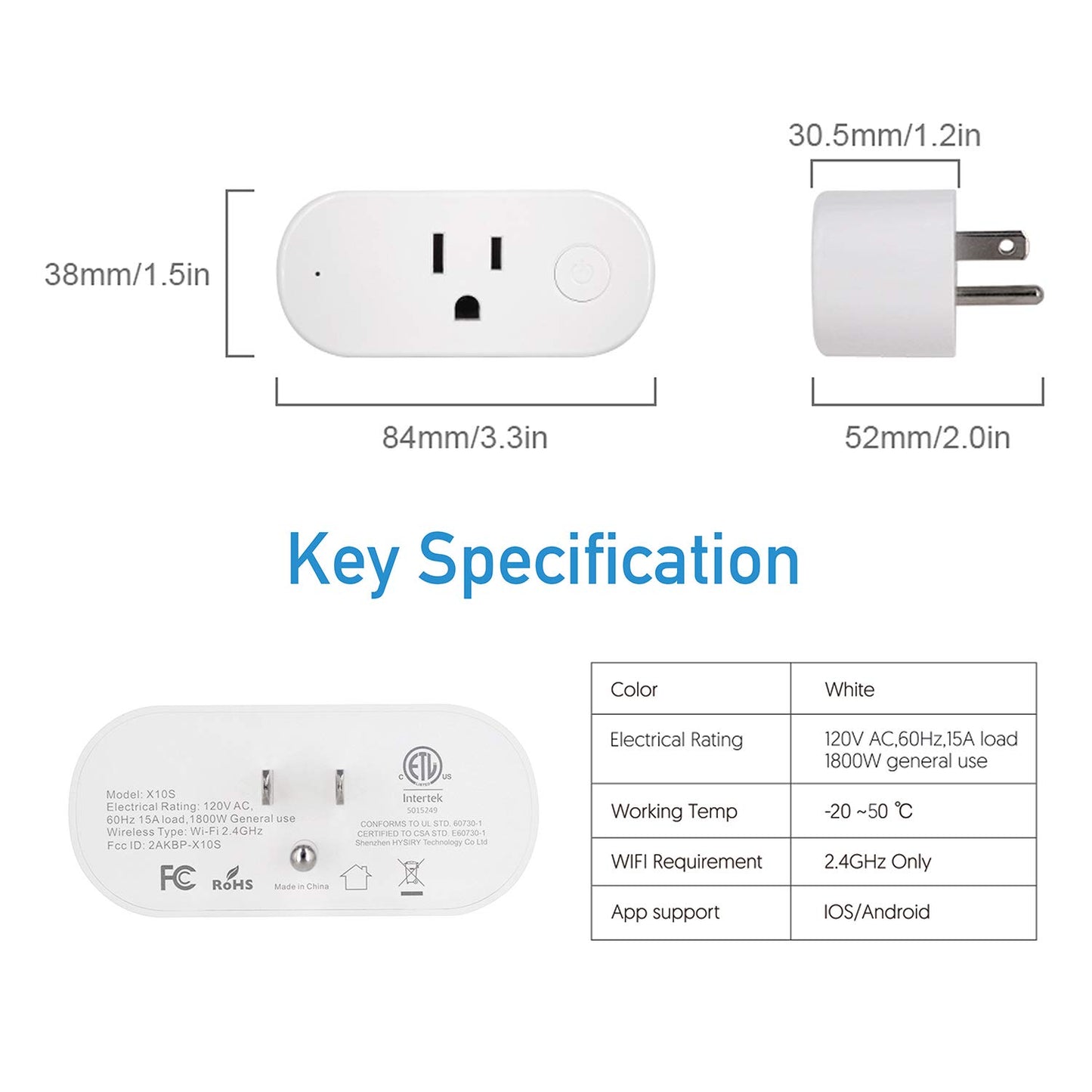 Smart Plug, Smart Home Wifi Outlet, Remote App Control, Supports 2.4Ghz Network, No Hub Required (Works with Amazon Alexa & Google Assistant) FCC ROHS Certified