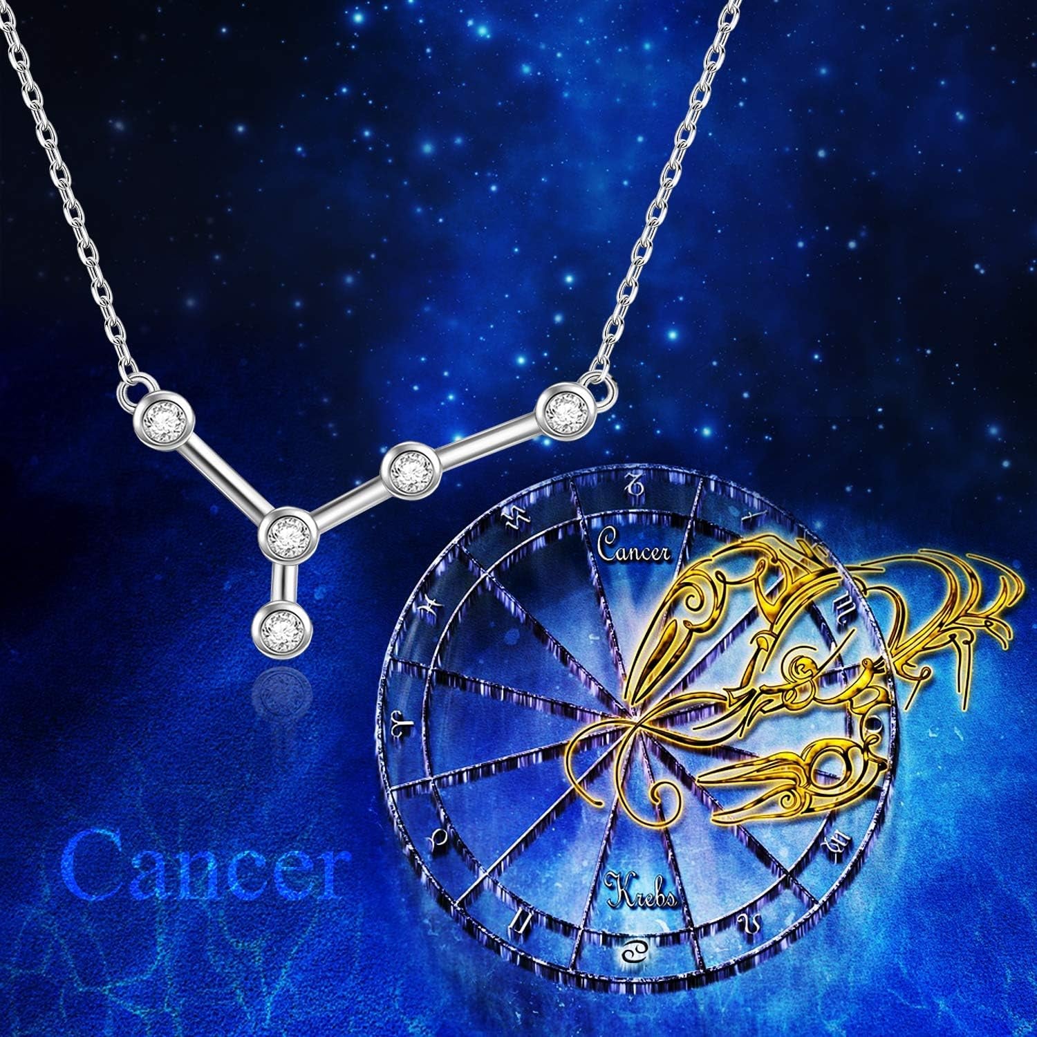 Sterling Silver Zodiac Necklace Embellished with Crystals from Austria, 12 Constellation Horoscope Astrology Necklace, Anniversary Birthday Jewelry Gifts for Women