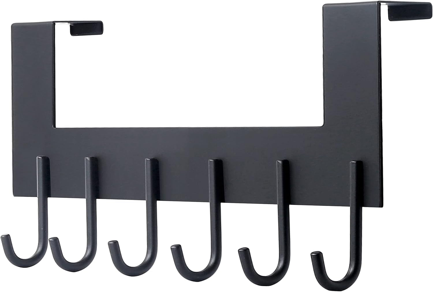 over the Door Hook - 6 Hooks, Metal Door Rack for Entryway, over the Door Towel Hook for Bathroom, Black Door Hanger for Coat, Towel, Backpack