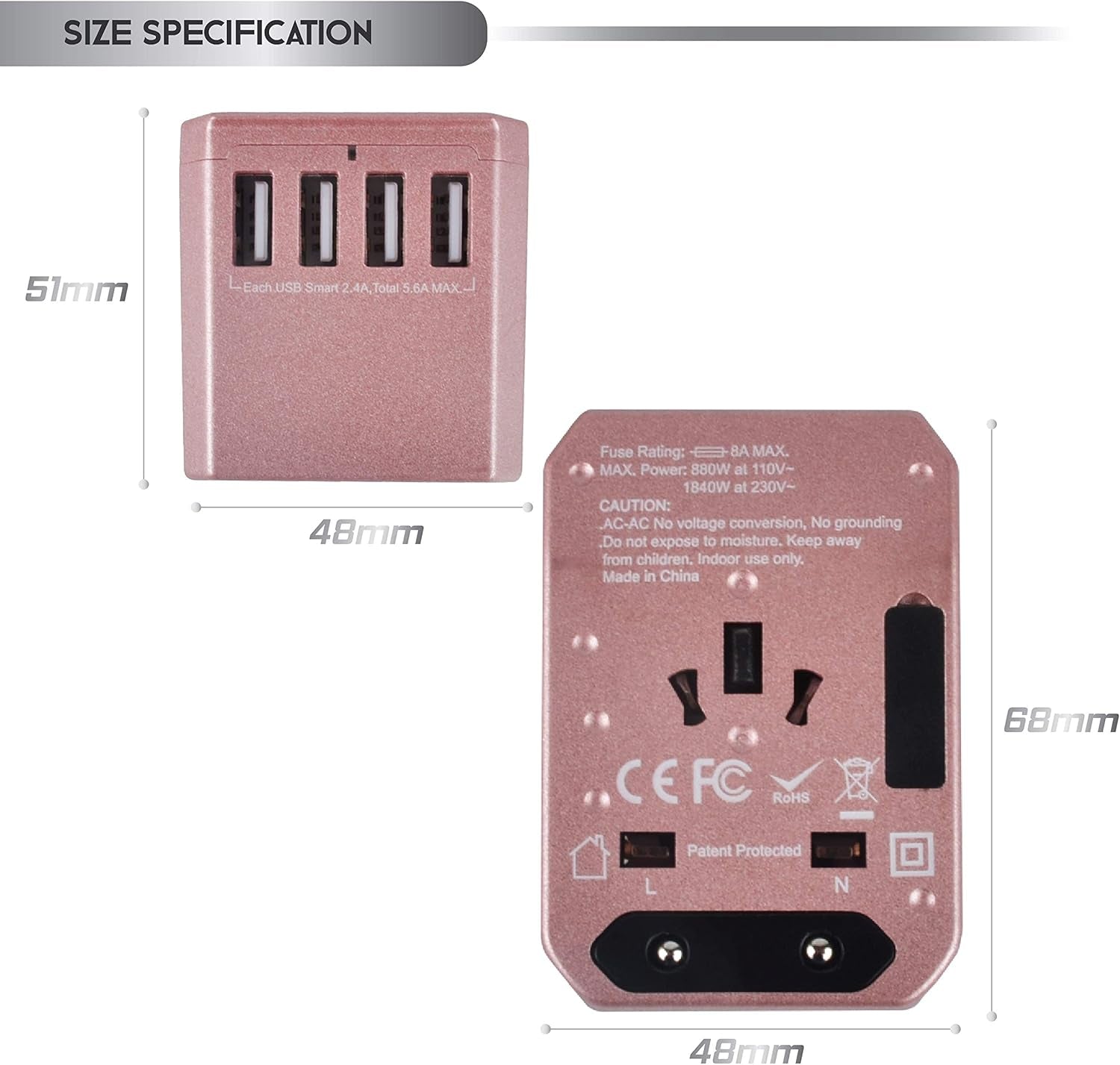 Power Plug Adapter - International Travel (W/5 USB Ports and USB Type C)- Work 150+ Countries - 220 Volt Adapter - Travel Adapter - Type C a G I A/C - UK Japan China Europe