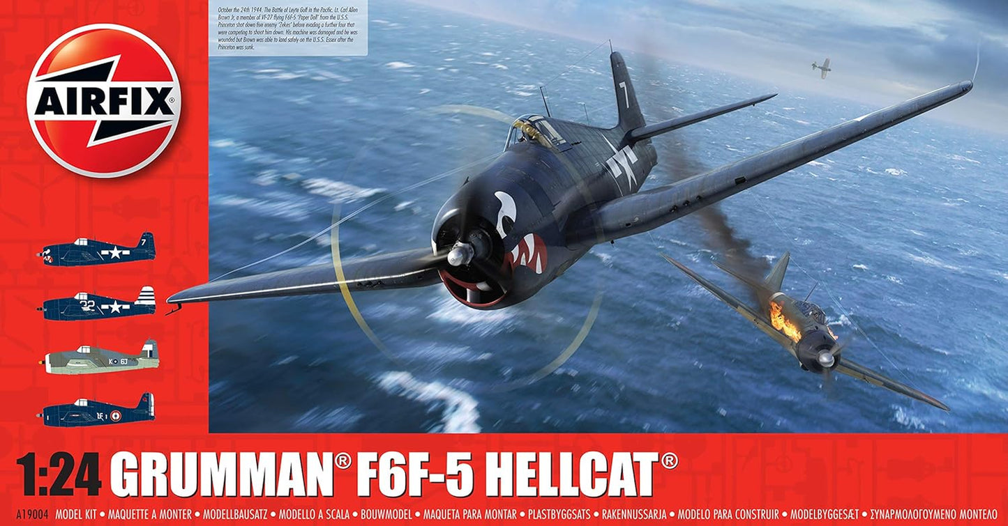 Grumman F6F-5 Hellcat 1:24 WWII Military Aviation Plastic Model Kit A19004, Unpainted