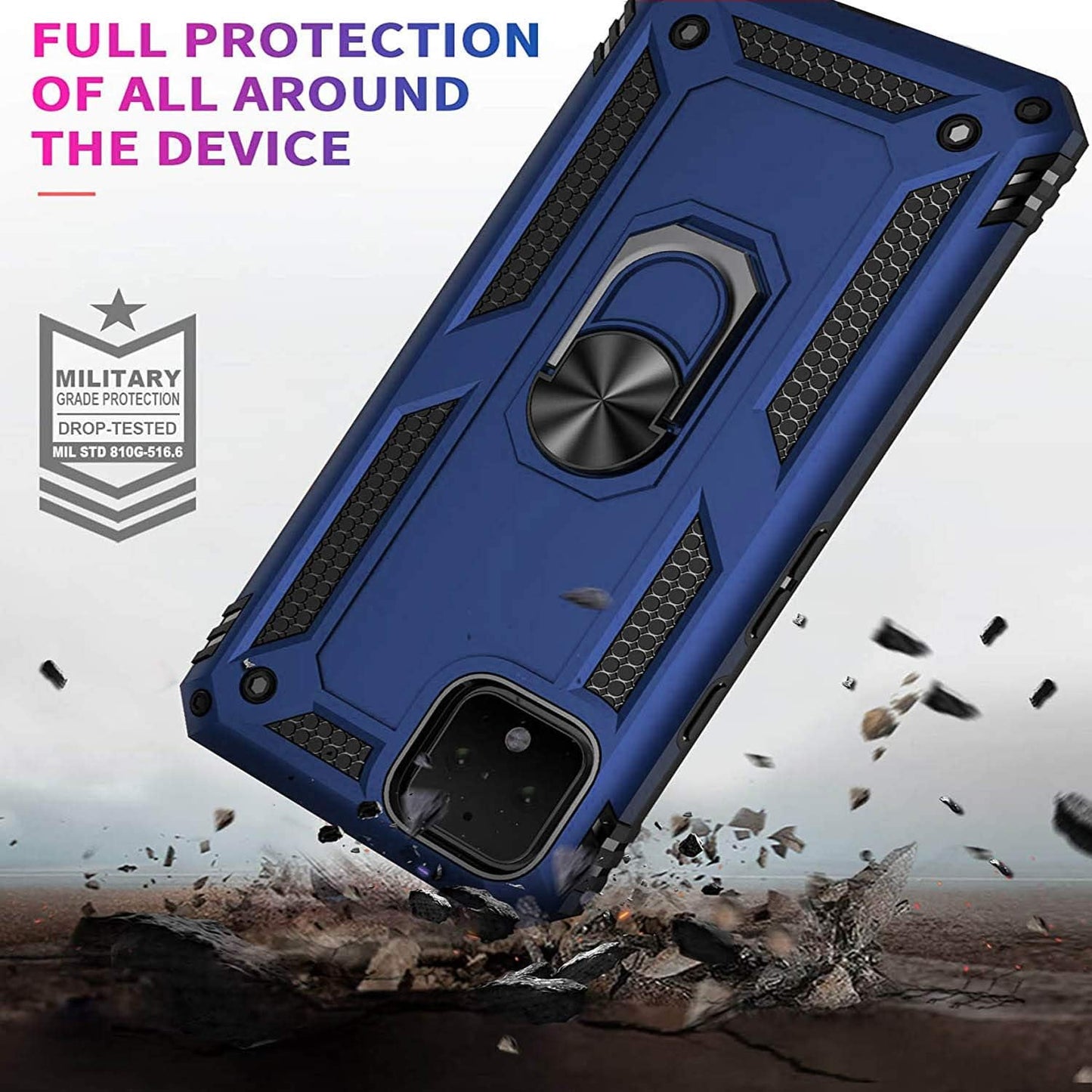 Case Compatible for Google Pixel 4 Case, Dual Layer Shockproof Protective Phone Case with Rotation Ring Kickstand for Google Pixel 4 Navy Blue