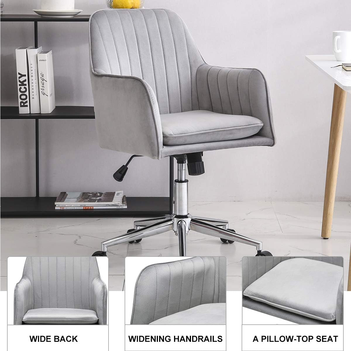 Home Office Chair, Velvet Desk Task Chair Furniture Adjustable Swivel Computer Desk Chair Soft Comfortable Executive Chair for Home Office, Bedroom, Living Room, Grey