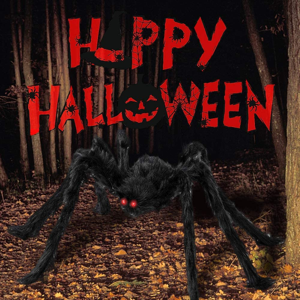 Halloween Decorations, 200" Triangular Huge Spider Web+50” Giant Spider with Spooky Sound+Plastic Fake Spiders, Scary Large Spider Halloween Party Props Decor Indoor Outdoor Home Garden Yard