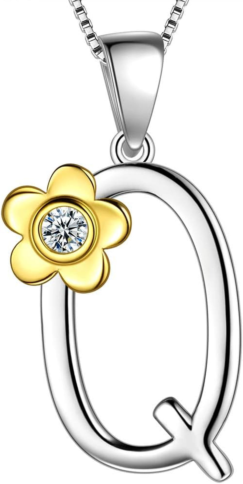 Initial Letter Q 925 Sterling Silver Daisy Flower Necklace 18K Gold Plated Charm Alphabet Pendant Two-Tone Gold Plated Jewelry DP0141Q