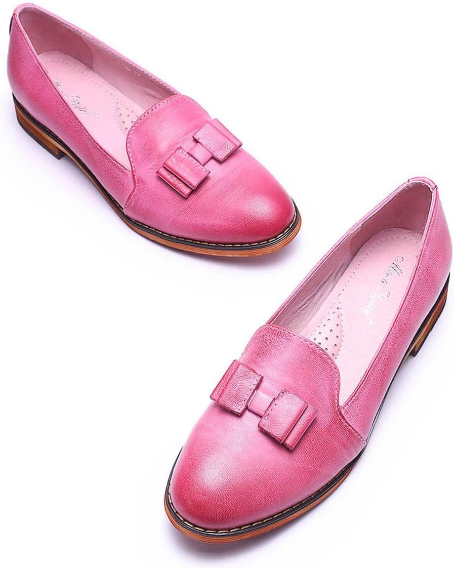 Women'S Leather Bow Penny Loafer Business Casual Slip on Flat Office Work Shoes for Ladies