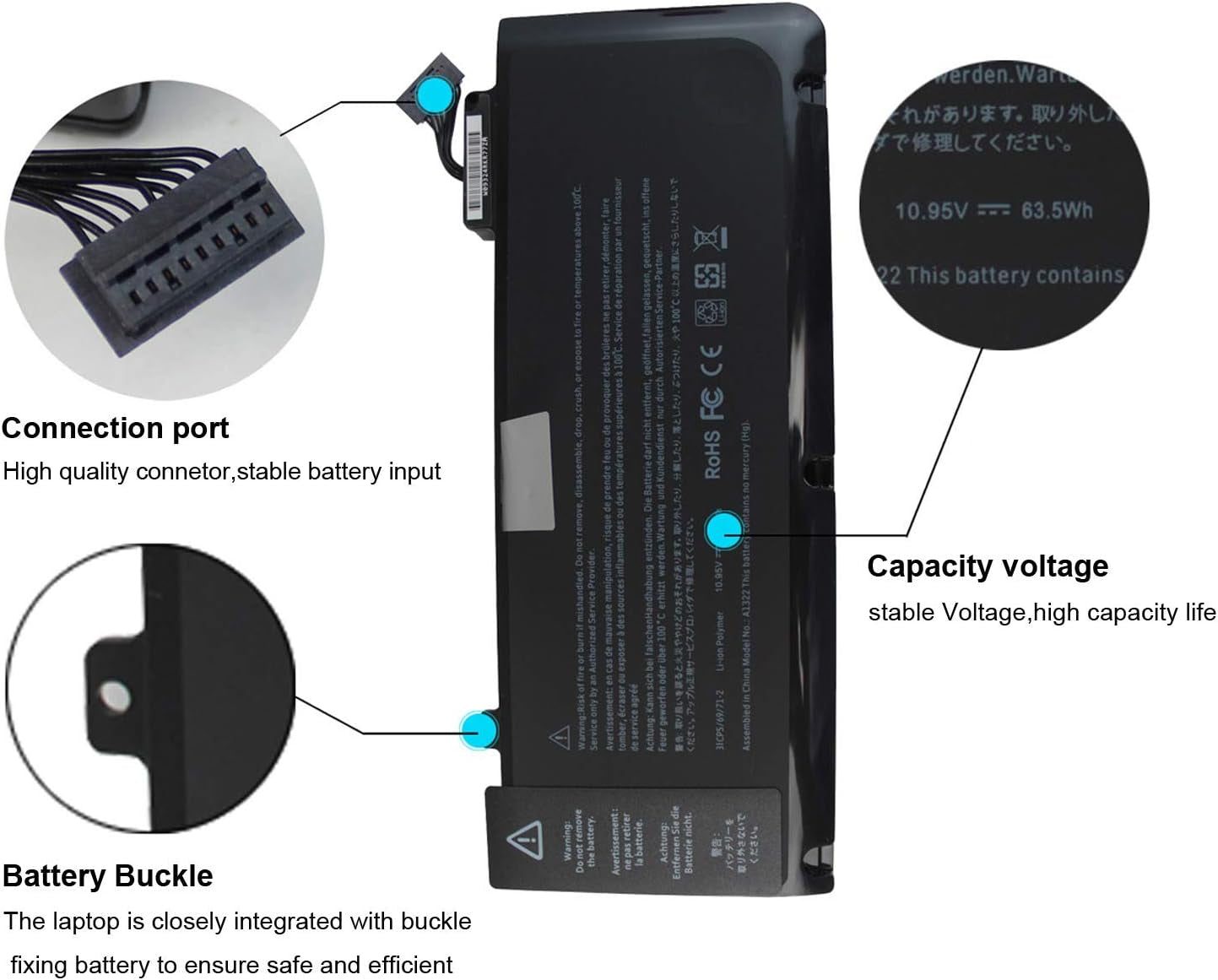 A1322 A1278 Laptop Battery Replacement for Macbook Pro 13 Inch (2012 2011 2010 2009 Version),Mb990*/A MB990LL/A MB990J/A 020-6547-A 661-5229 661-5557 Macbook Pro 13 Inch Macbook Pro Mid 2012 Battery