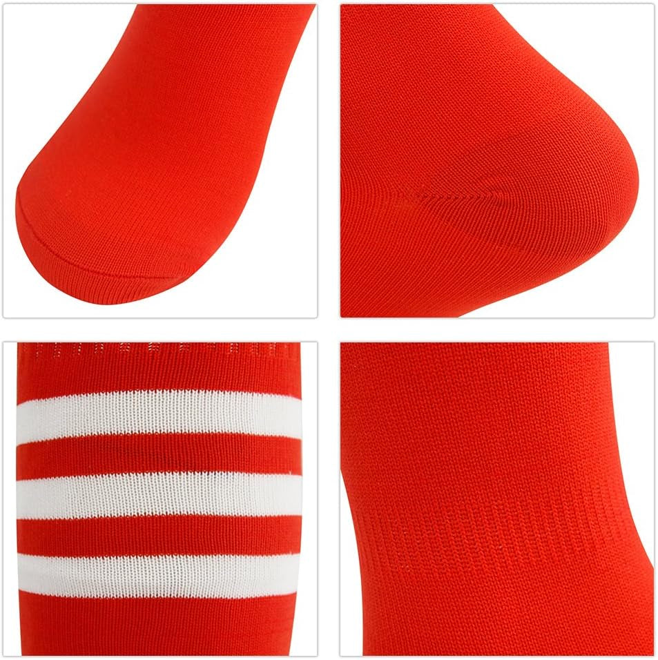 Soccer Tube Socks, Unisex Football Knee High Socks with Stripes